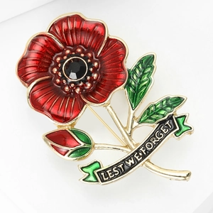 Klaproos emaille broche met Lest We Forget tekst voor pakken en jassen sieraad