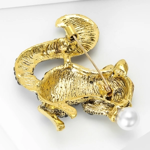Detailed back view of the squirrel brooch showing gold plating and secure safety clasp