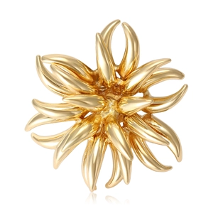 Exquisite golden fireworks floral brooch with multilayered metallic petals and polished finish