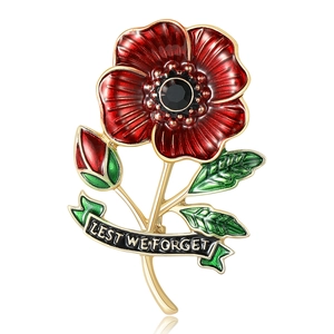 Alloy Enamel Red Poppy Flower Brooch For Women Lest We Forget Memorial Badge Fashion Dress Coat Corset Jewelry Pin Gift