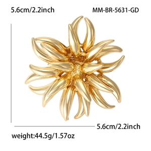 Golden fireworks style alloy brooch for women suits with elegant radiating petal design