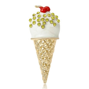 Fashion Alloy Rhinestone Ice Cream Cone Brooch Enamel Drip Oil Lapel Pin Sweet Food Style Jewelry For Women Daily Accessorie