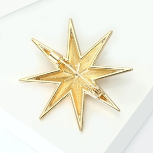 Close-up of the golden star brooch back showing fine texture and pin fastener detail