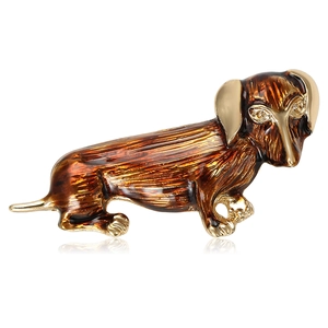 Cute Dachshund Dog Brooch Alloy Brown Enamel Animal Lapel Pin Gold Plated Fashion Jewelry Rhinestone Eye Breastpin For Women Men