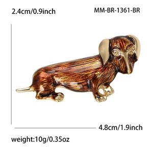 Cute enamel dachshund dog brooch pin with rhinestone detail for suits and coats