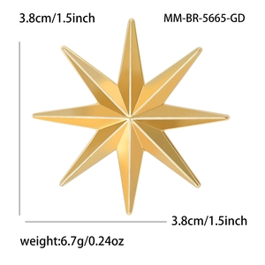 Minimalist golden eight-pointed star brooch for suits with polished alloy surface finish
