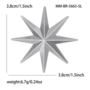 Polished silver eight-pointed star brooch pin with 3.8cm size and 6.7g weight