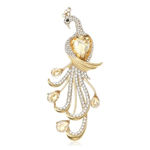 Vintage Alloy Rhinestone Peacock Brooch Pin Elegant Heart Shaped Crystal Animal Breastpin For Women Suit Jewelry Gift