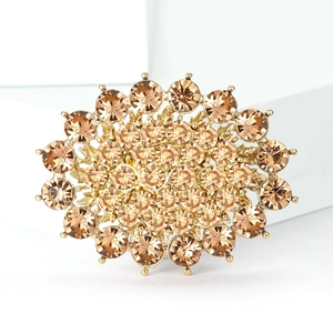 Elegant vintage gold alloy brooch with champagne rhinestones for bridal apparel and dresses