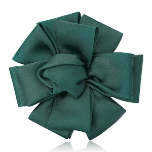 Elegant deep green fabric flower brooch made of ribbed ribbon, handcrafted floral pin accessory