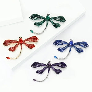 Elegant Alloy Rhinestone Enamel Dragonfly Brooch For Women Animal Shape Pin For Banquet Wedding Party Jewelry Accessory