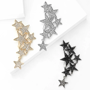 Chic rhinestone star cluster brooch in gold silver and black finish for women
