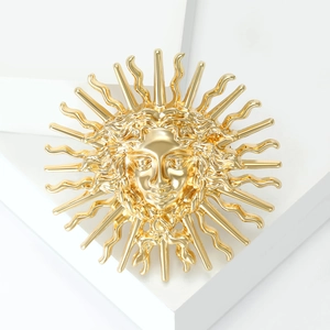 Broche soleil doré élégante pour costume femme, épingle en alliage au design raffiné