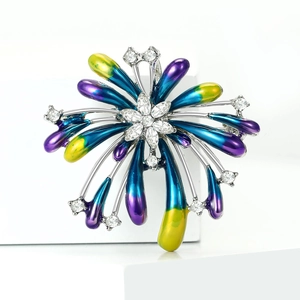 Radial fireworks alloy brooch with colorful gradient petals and sparkling zircons