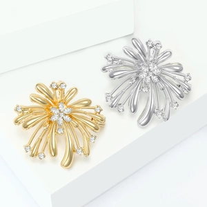Broche Florale en Alliage de Luxe Forme de Feu d'Artifice Or Argent Strass Zirconium Épingle pour Costume Cardigan Bijoux