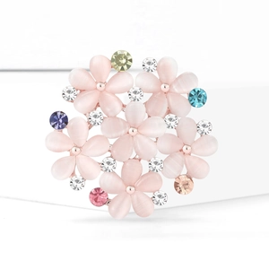 Eleganter Katzenauge-Stein-Blumenanstecker mit bunten Straßsteinen und Roségold-Finish