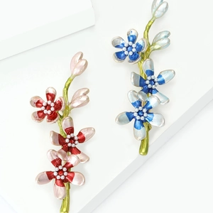 Elegant Alloy Enamel Peach Blossom Flower Brooch Pin With Imitation Pearl Vintage Floral Branch Jewelry For Women Suit Dress