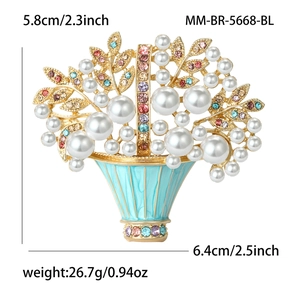 Eleganter Vintage Blumenkorb Brosche mit bunten Strasssteinen und Kunstperlen