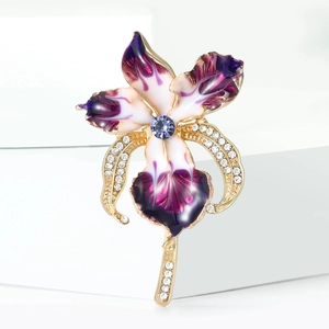 Eleganter Orchideen-Anstecknadel mit Emaille-Blütenblättern und Zirkon-Kristallen