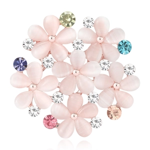Eleganter Legierung Strass Blumen Brosche Für Damen Pink Künstlicher Katzenaugenstein Floral Kleidung Pin Mode Korsage Schmuck