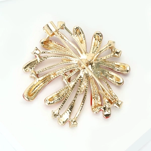 Macro view of the golden firework brooch back with detailed cutout hollow craft and pin