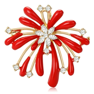 Elegant Alloy Rhinestone Enamel Blooming Firework Brooch For Women High Grade Floral Fashion Accessories Jewelry Gift
