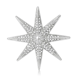 Elegant silver eight-point star brooch with sparkling rhinestones for women's fashion