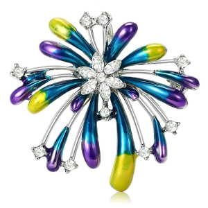 Elegant rhinestone enamel flower brooch with vibrant gradient colors and zircon inlay