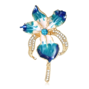 Élégante Broche Fleur d'Iris en Émail Alliage Strass Dégradé Orchidée Épingle pour Femmes Costumes Manteaux Bijoux