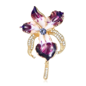 Broche orchidée élégante avec émail violet et strass blancs étincelants sur alliage