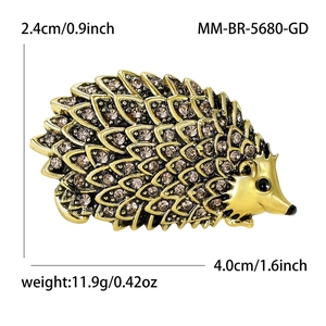 Golden hedgehog alloy brooch with brown rhinestones for fashion clothing accessories