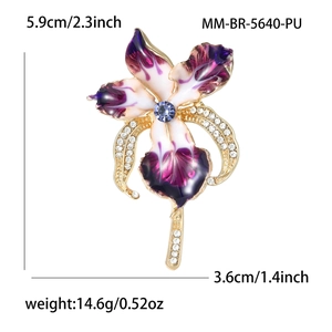 Eleganter lila Orchideen-Anstecknadel mit goldener Basis und glitzernden Strasssteinen