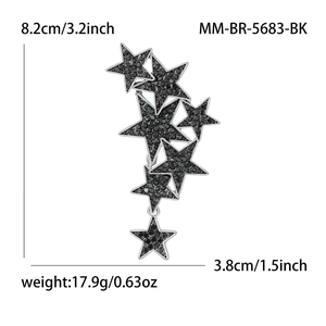 Sparkling rhinestone star cluster brooch in silver finish with size and weight metrics