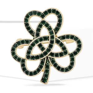Broche trèfle élégante avec strass verts et design creux doré pour femmes raffinées