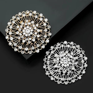 Broche tournesol en strass brillants dorés et argentés pour tenue élégante