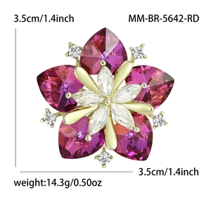 Exquisite crystal sunflower brooch with heart-shaped purple petals on golden base