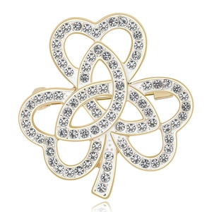Élégante Broche Trèfle à Trois Feuilles en Alliage de Strass pour Femme Pince à Foulard en Soie Coeur Creux Haut de Gamme Bijou