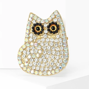 Cute cat brooch in alloy with sparkling rhinestones and colorful AB crystals