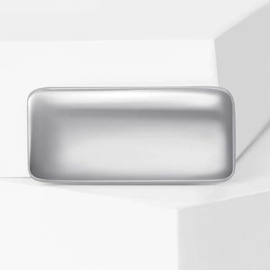 Minimalist silver alloy brooch with a sleek polished finish and rectangular curved edges