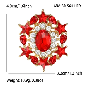 Elegant star-shaped alloy brooch with red rhinestones and clear crystals for women