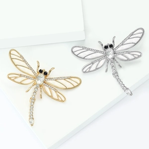 Broches libellules élégantes avec ailes en nacre et strass étincelants
