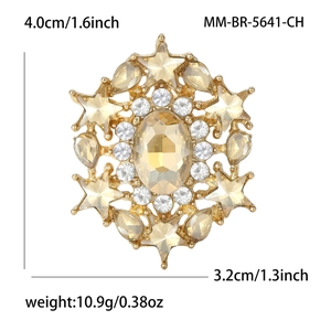 Elegant gold star brooch with champagne crystal and sparkling rhinestones for women