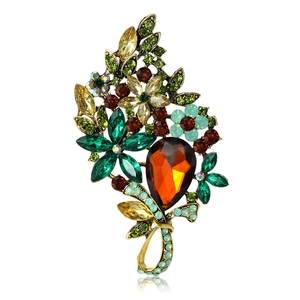 Vintage Alloy Flower Rhinestone Brooch Elegant Colorful Crystal Floral Corset Pin For Women Wedding Party Jewelry Accessories