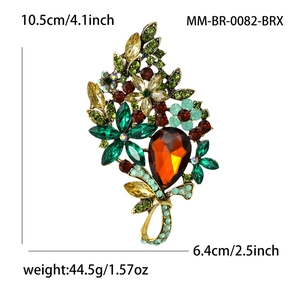 Vintage alloy large flower brooch with multi-color rhinestones and antique bronze finish