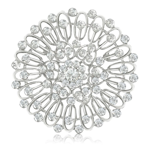 Broche tournesol argentée scintillante avec cristaux strass pour robe de soirée élégante