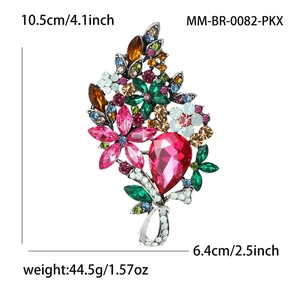 Vintage large crystal flower brooch with colorful rhinestones in 10.5cm height