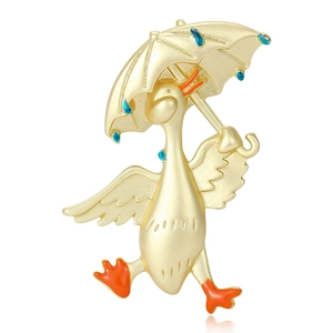 Simpatica Spilla a Forma di Anatra Con Ombrello in Lega Smalto Goccia d'Olio Strass Spilla Animale per Donna Gioielli Moda
