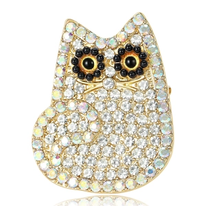 Fashion Alloy Rhinestone Cat Brooch For Women Cute Animal Inlaid Jewelry Pin For Sweater Cardigan Decor Fashion Accessory