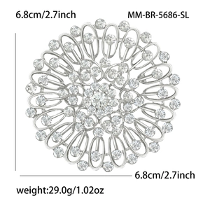 Élégante broche tournesol argentée avec strass en cristal pour robes de soirée luxe