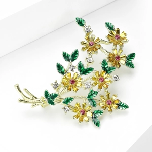 Détails de la broche marguerite en résine jaune avec alliage doré et strass étincelants